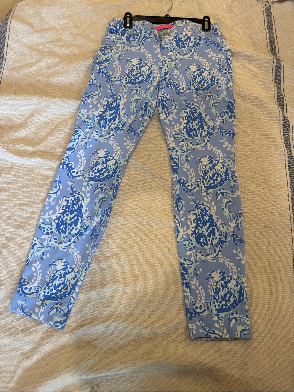 Lilly Pulitzer Blue Aqua Floral Print Stretch Pants Size 8
